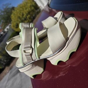 Sorel Cream Platform Sandals with Light Green Trim